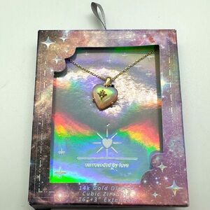 14K Gold Dipped Pierced Heart Glass with Cubic Zirconia Pendant Necklace